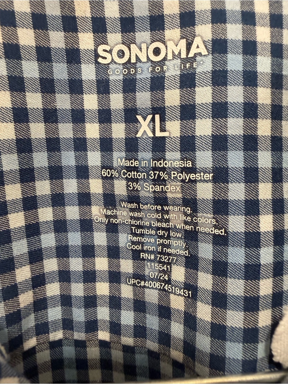 Sonoma Navy and White Gingham Button-Down Shirt